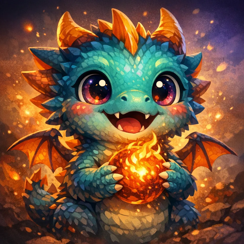 A vibrant, whimsical fantasy creature avatar with bright, swirling colors, perfect for a friendly profile picture.
